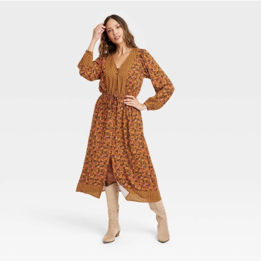 Women's Plus Size Long Sleeve Button-Front Dress - Knox Rose™Rust Size Small NWT